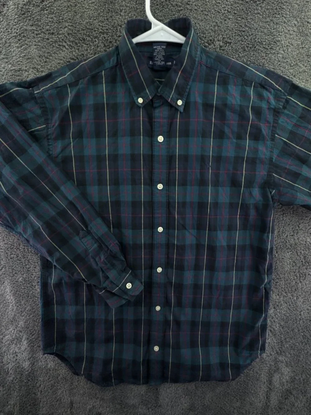 Ralph Lauren Boys Long Sleeve Button Up Shirt Green Plaid Large Cotton Pony Logo